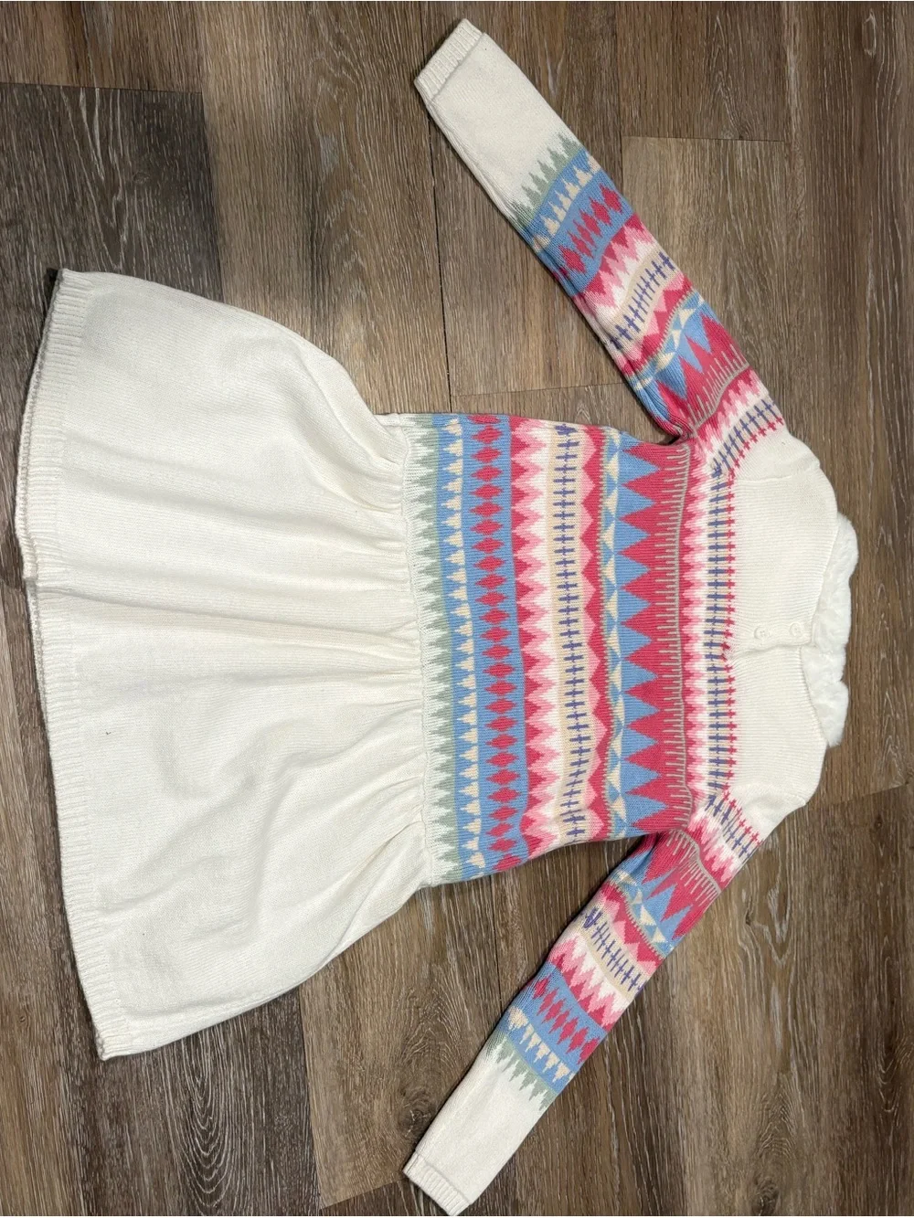 Gymboree Cream Knit Dress with Pink & Blue Fair Isle